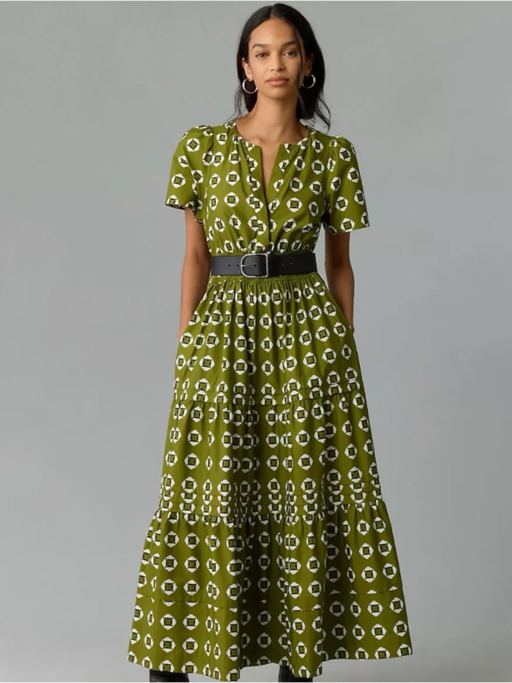 Anthropologie Somerset Printed Maxi Dress Green bohemian Size L